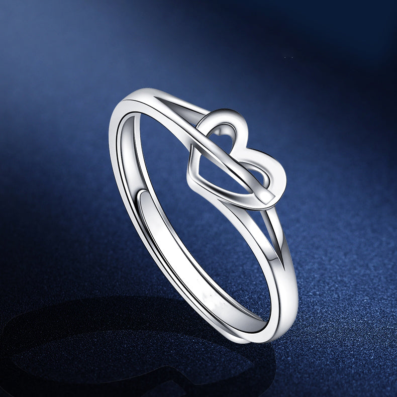 1 Piece 999 Sterling Silver Interlocking Open Heart Ring, Minimalist Romantic Style, For Daily Wear & Valentine's Gifts