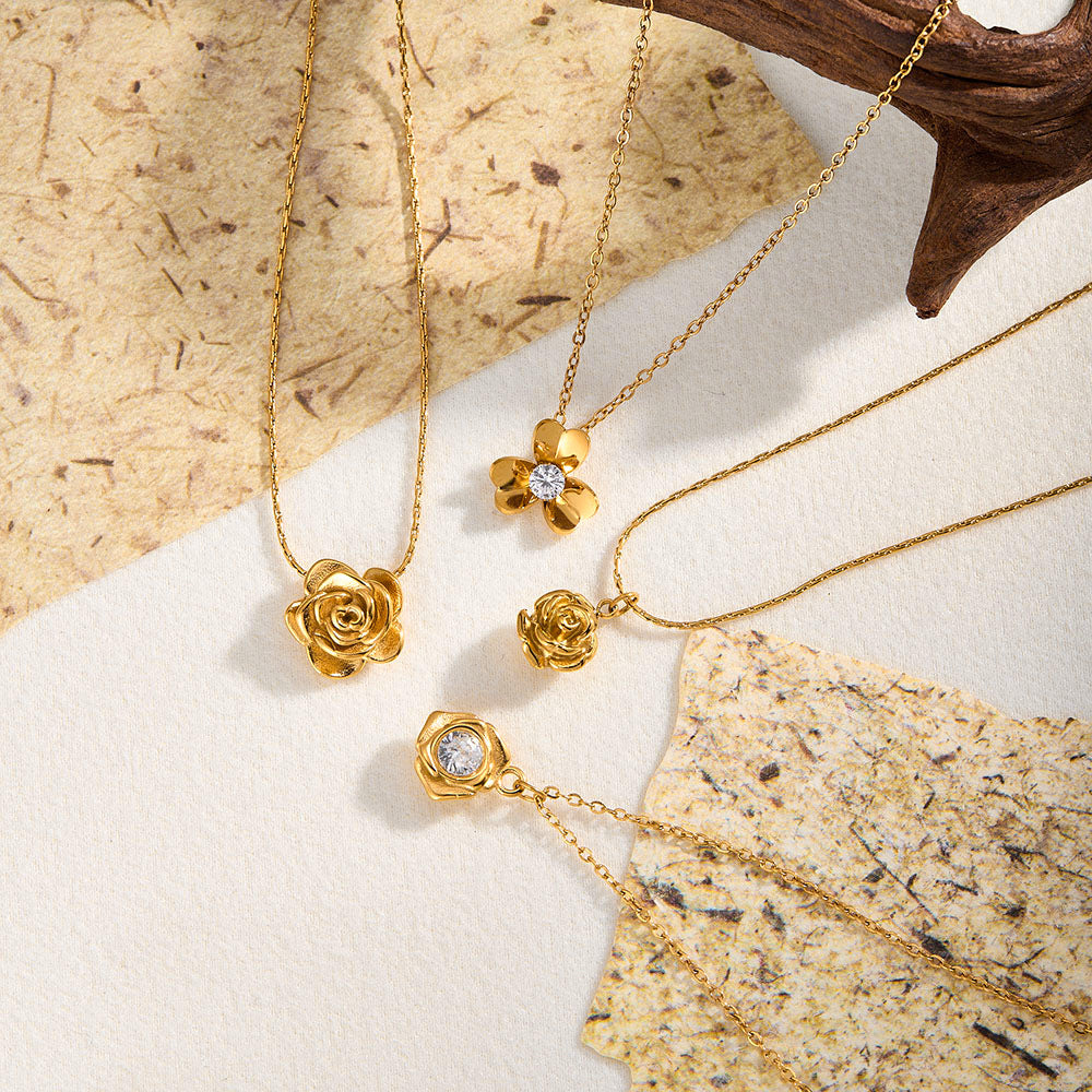 Cross-border Best-Selling Stainless Steel Flower Necklace