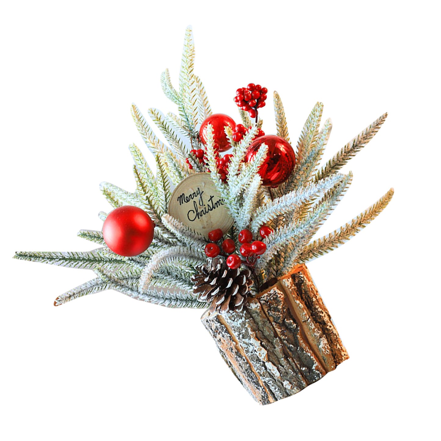 35cm Tabletop Xmas Tree Bark Wooden Barrel Decoration Artificial Bouquet Ornament For Home Hotel Office Wood Sign