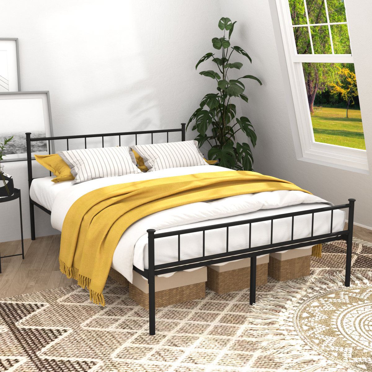 Full Size Bed Frame, Headboard And Footboard,Structurally Stable, Under Bed Storage,No Box Spring Needed,Black