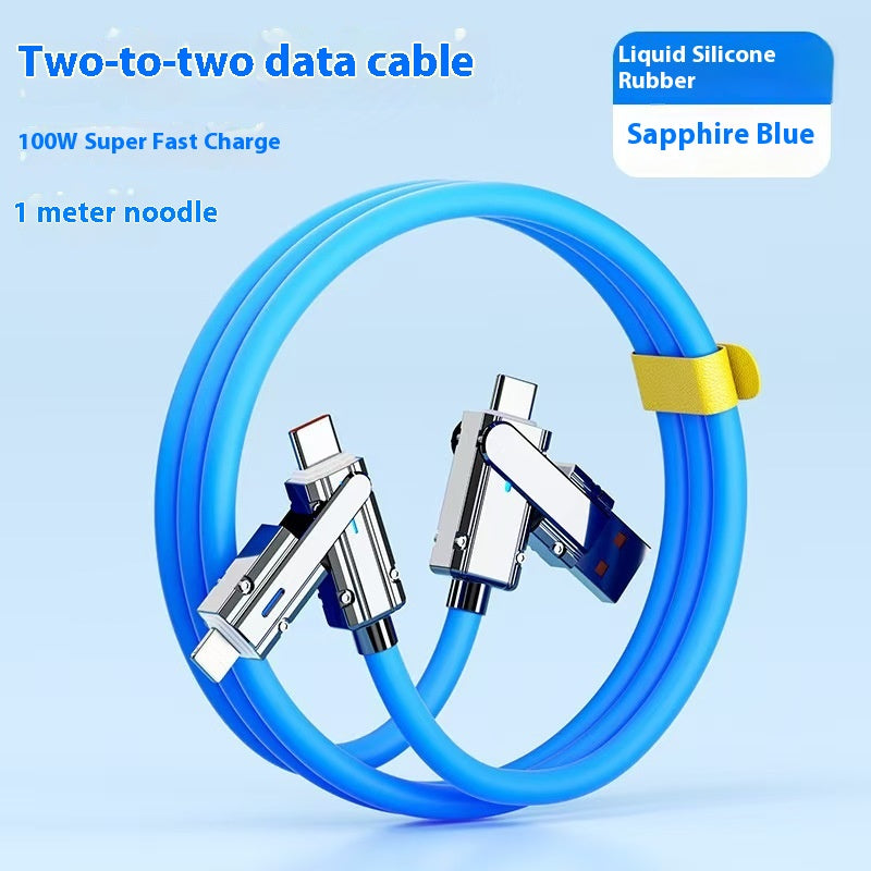 120W Zinc Alloy Fast Charging Four-in-one Charging Multi-function Switching Interface Double Typec Bold Silicone Data Cable