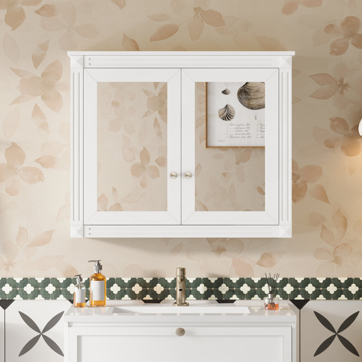 36'' x 28'' Medicine Cabinet, Wall Mounted Bathroom Storage Cabinet, Modern Bathroom Wall Cabinet with 2 Mirrors, Medicine Cabinet, Mirror Cabinet with 2 adjustable Shelves