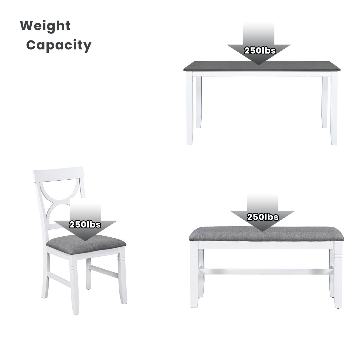 TOPMAx 6- Piece Wood Dining Table Set Kitchen Table Set With Upholstered Bench And 4 Dining Chairs  Farmhouse Style Gray White