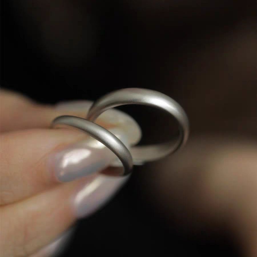 1 Pair 999 Sterling Silver Matte Dome Couple Rings, Minimalist Smooth Style, For Daily Wear & Valentine's Gifts