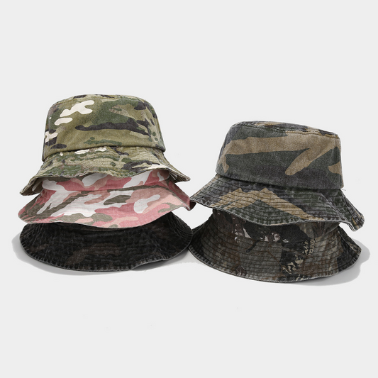 American-style Water-washed Distressed Camouflage Fisherman Hat, Retro Wide-brimmed Sun Hat, Outdoor Climbing, Fishing, Leisure Fisherman Hat