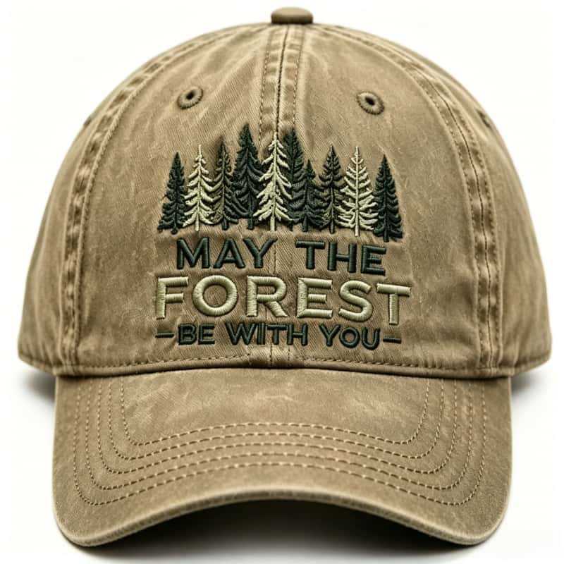 Water-washed, Distressed Forest-themed Embroidered Outdoor Casual Baseball Cap