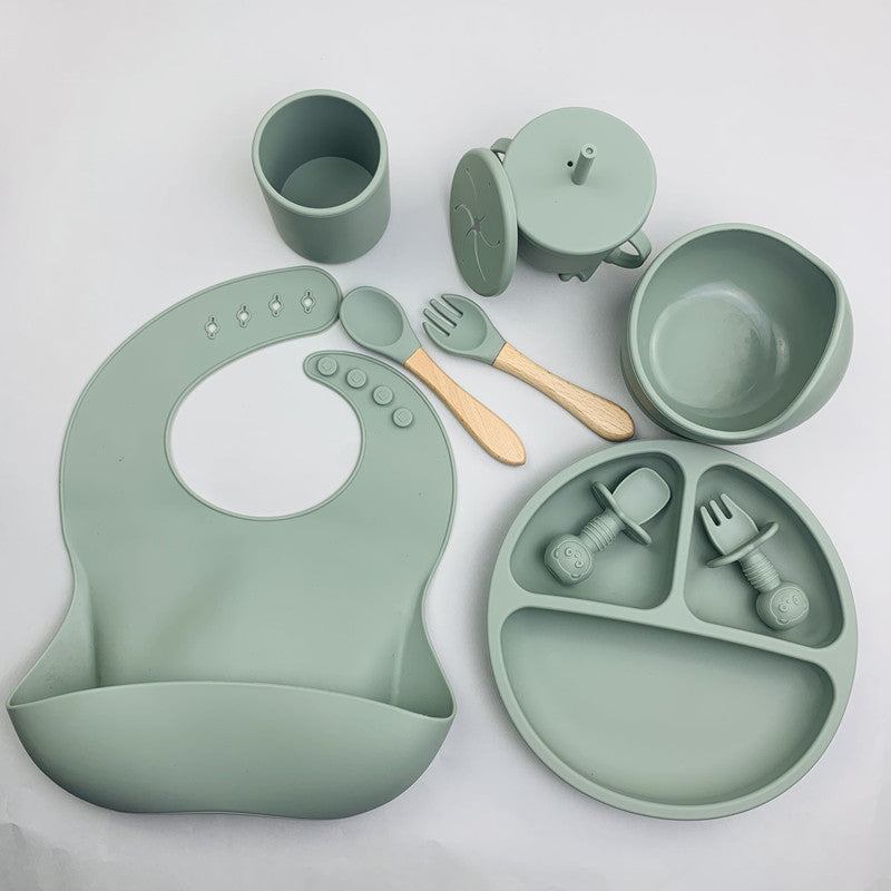 One Piece Complementary Food Feeding With Suction Cup And Silica Gel Bowl 9 Pieces