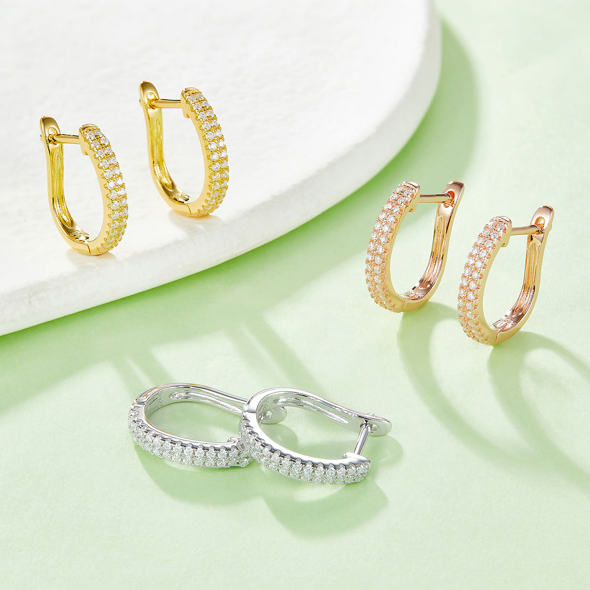 1.9g S925 Sterling Silver 16mm Textured Moissanite Hoop Earrings  Pave Huggie Hoops With GRA Certificate, Platinum Plated Jewelry Gift Box Set For Women