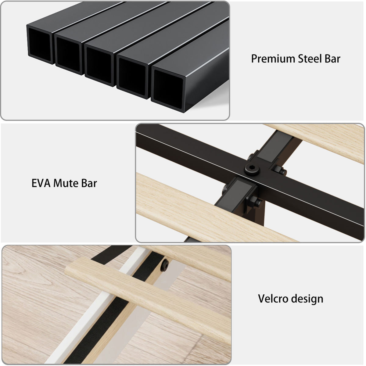 King Metal Bed Frame With Charging Station, No Box Spring, White