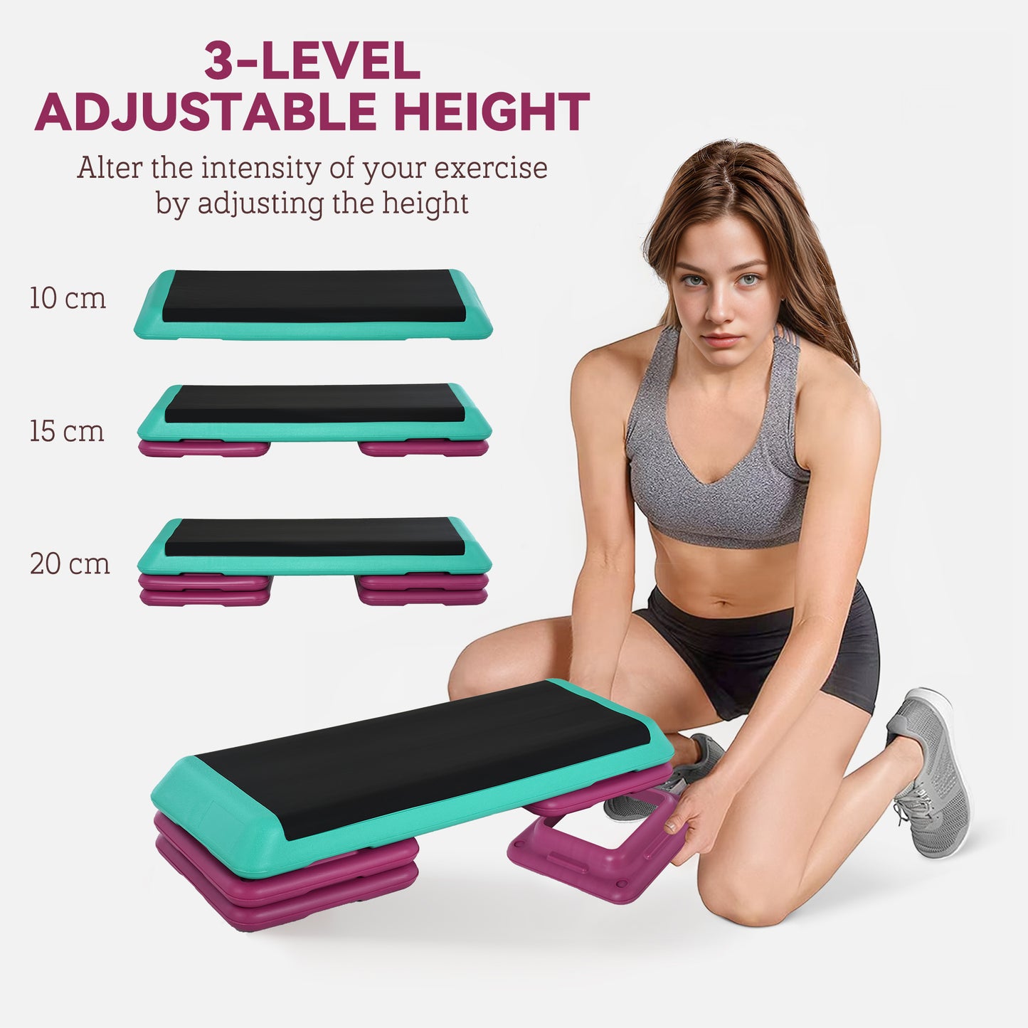 3-Level Aerobic Step 10/15/20cm Steppers For Exercise Workout W/ Non-Slip Top Compact Stepper Home Office Indoor Outdoor Fitness Equipment