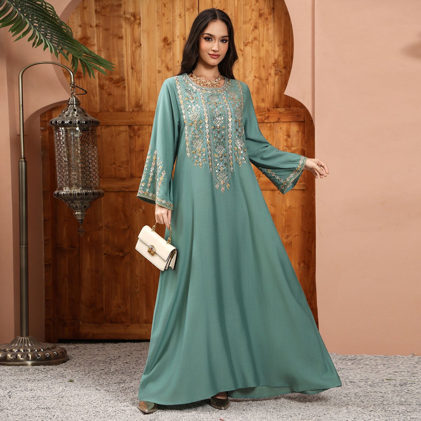 Womens Fashion Embroidered Long Dress