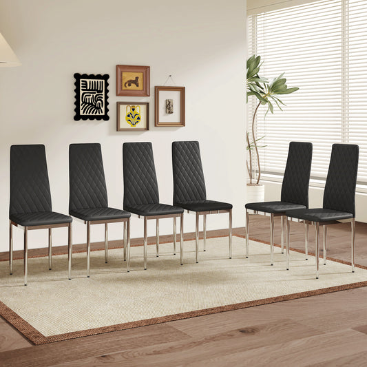 Modern Style Dining Chairs Set Of 6 In Black, Essential For Minimalist Homes.Meeting Family Dining Needs,PU Material Seat,Silver Metal Legs,Blending Into Various Home Environments.W1151107275