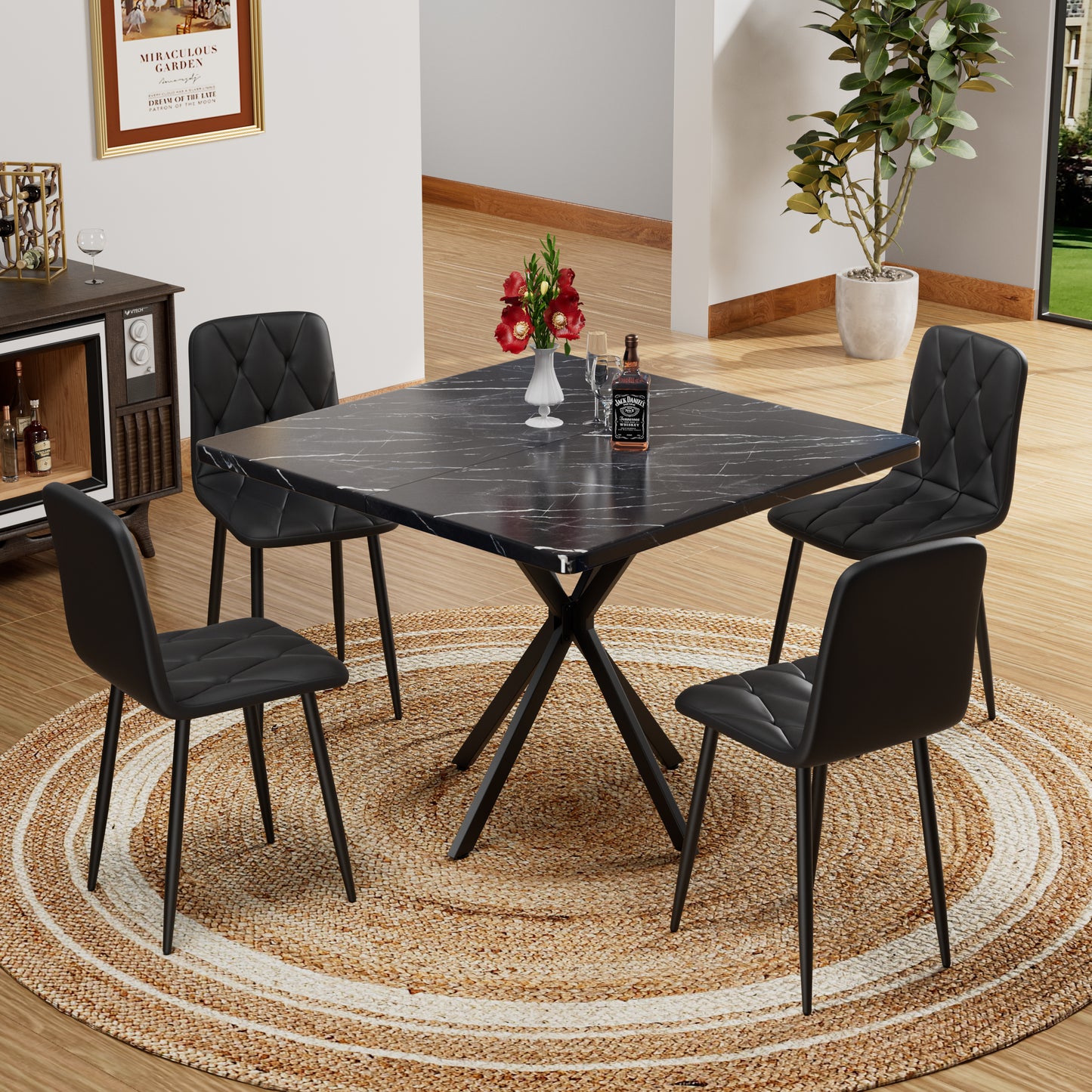 Square Dining Table, Mid Century Modern Square Dining Table For 4-6 Person, Coffee Table For Kitchen Dining Room, Office, Save Space