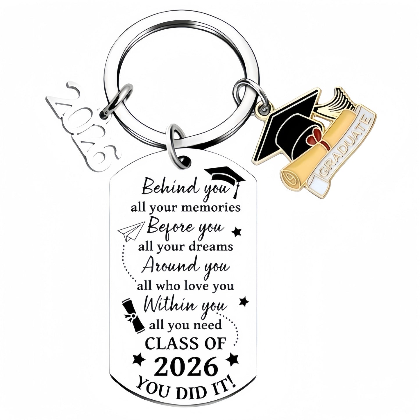 Stainless Steel Keychain With Laser-engraved Graduation Gift Backpack Pendant