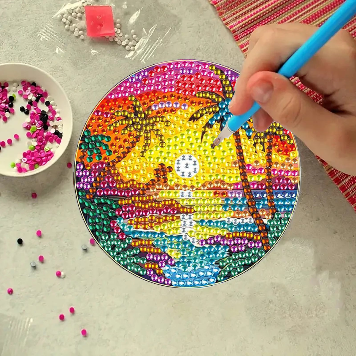 Diamond Art Drawing Coaster With Bracket, DIY Landscape Pattern Diamond Art Coaster, Suitable For Adults And Beginners Diamond Drawing Kit, Diamond Kit Craft Supplies, Exquisite Gifts For Friends