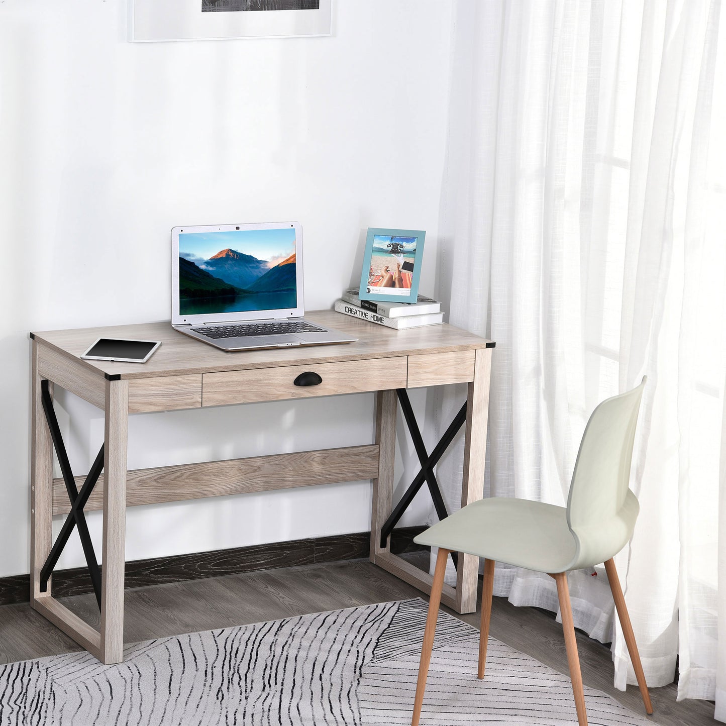 44 inch Home Office Computer Desk, Rustic Writing Desk, Farmhouse Workstation with Storage Drawer, X-Frame