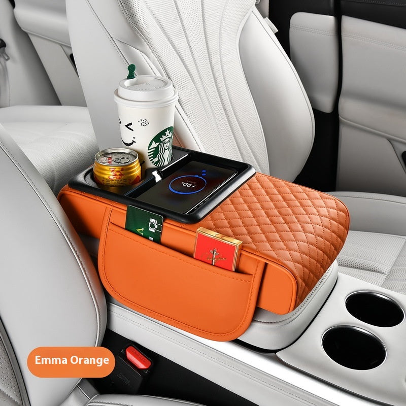 Automobile Armrest Box Cover Smart Wireless Charging Multifunctional Fast Charging Tissue Storage Box Water Cup Holder