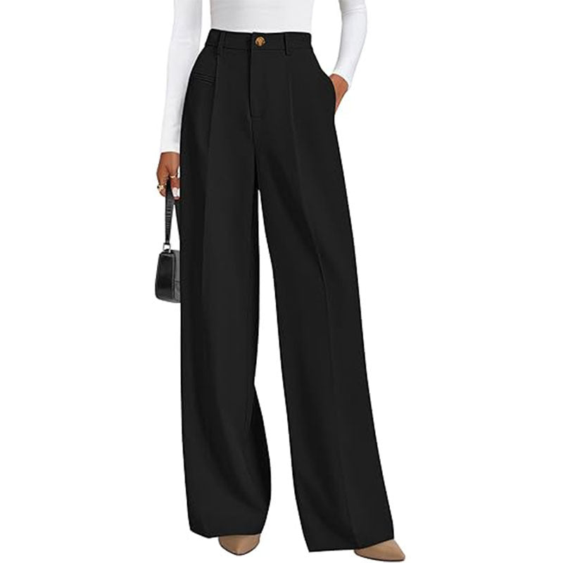 New Solid-color High-waisted Womens Casual Wide-leg Pants