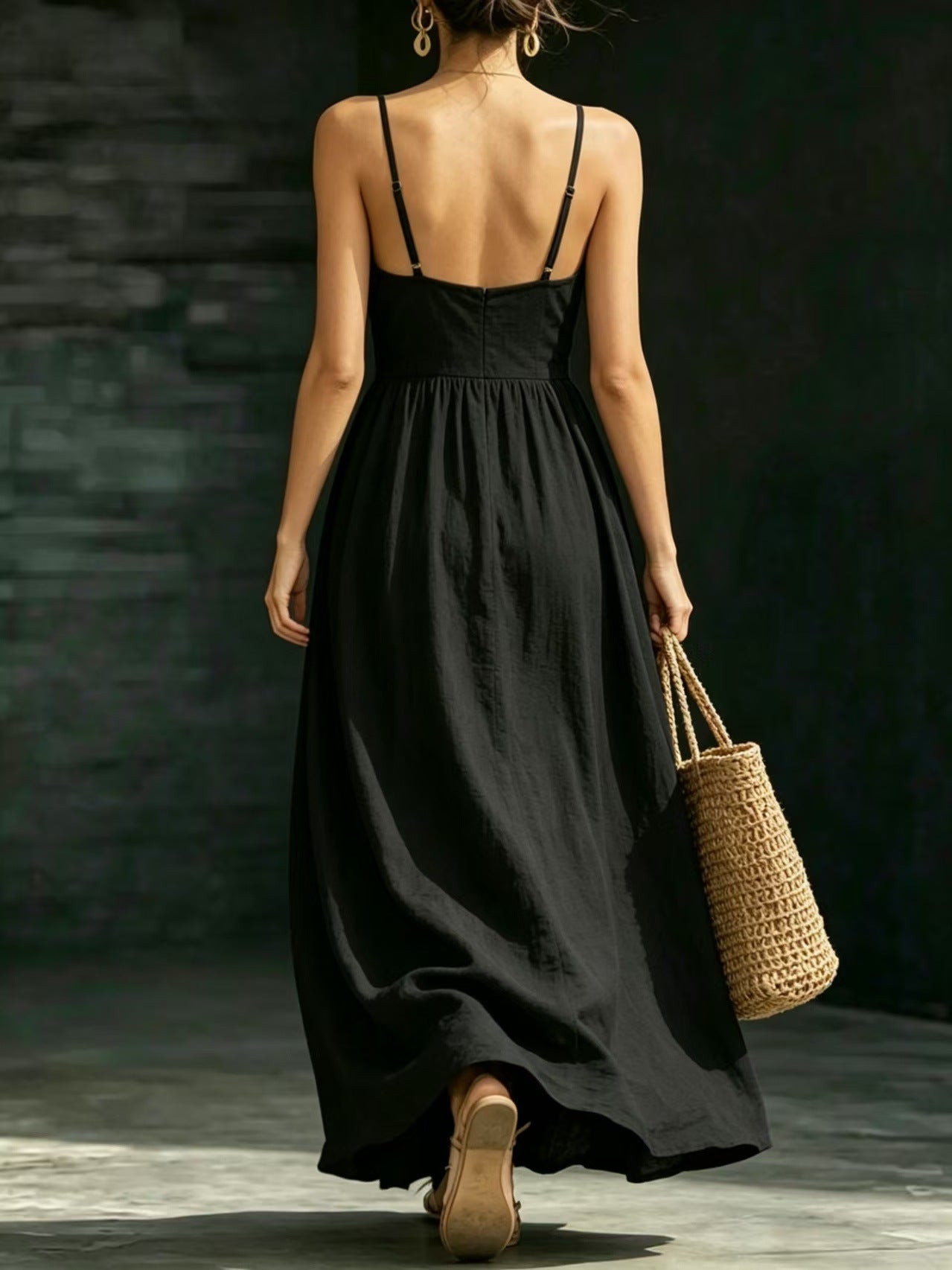 Summer V-Neck Spaghetti Strap Maxi Dress With Pockets - Elegant Vacation & Office Wear For Women