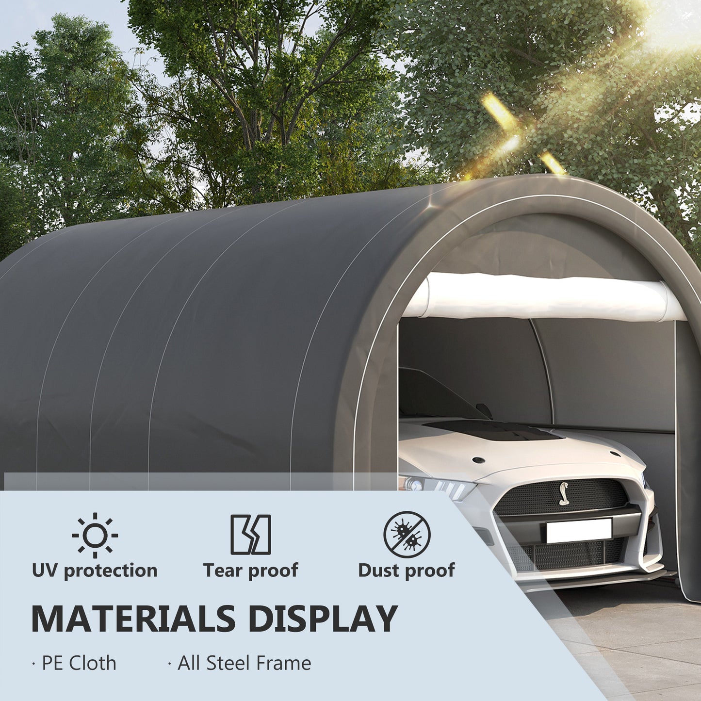 10 x 16 Carport, Heavy Duty Portable Garage Storage Tent with Large Zippered Door, Anti-UV PE Canopy Cover for Car, Truck, Boat, Motorcycle, Bike, Garden Tools, Outdoor Work, Gray