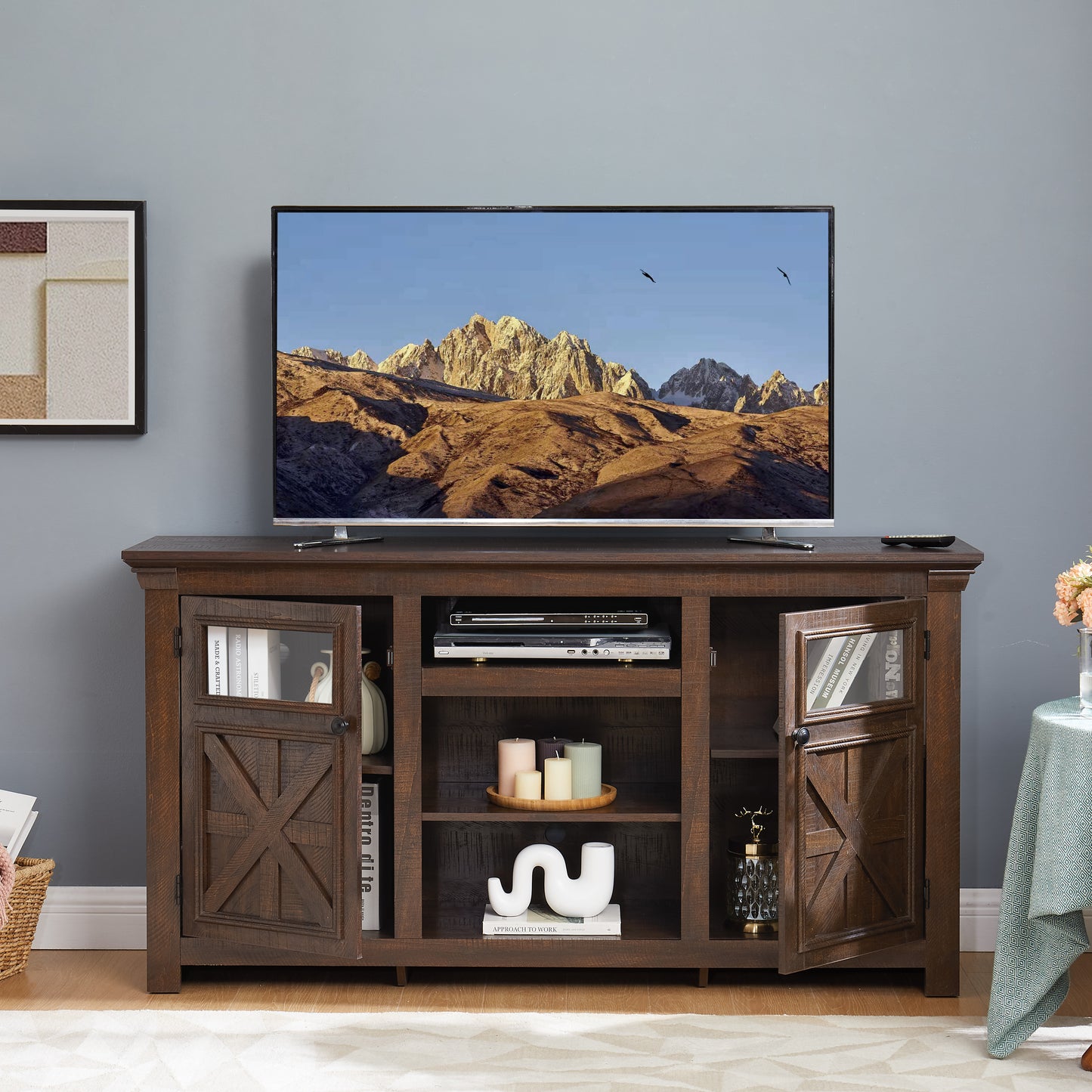 2 Doors Cabinet Farmhouse  Cabinet, Farmhouse TV Stand Barn Design,Modern Farmhouse TV Media Stand, Large Barn Inspired Home Entertainment Console,Espresso, 60.23 Wx15.35 Dx31.7 H