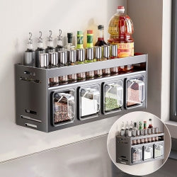 2 Tiers Wall-mounted  Countertop Spice Rack Jars Shelves Stand Kitchen Organiser-4-Grids