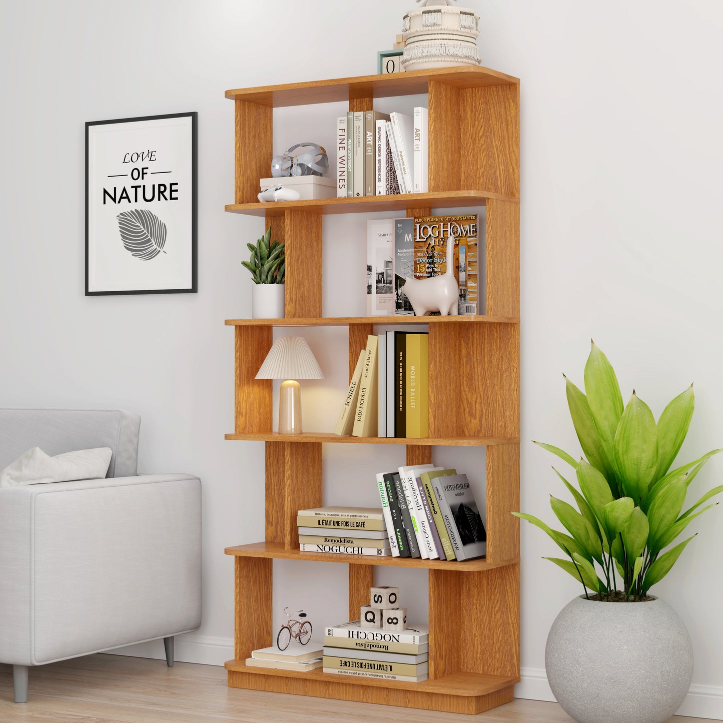 31.5L X 64.56H Free Combination Bookshelf Modern 5-Tier Open Storage Bookcase MDF Wood Display Shelving For Living Room Home Office Bedroom Decor Organizer, Media Storage Shelves