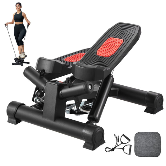 Treppenstepper Mini-Stepper Training, Hydraulischer Fitness-Twist-Stepper Mit Widerstandsbändern, Ganzkörper-Workout-Cardiogerät, Treppensteiger Mit LCD-Monitor, 150 Kg Tragkraft Schwarz