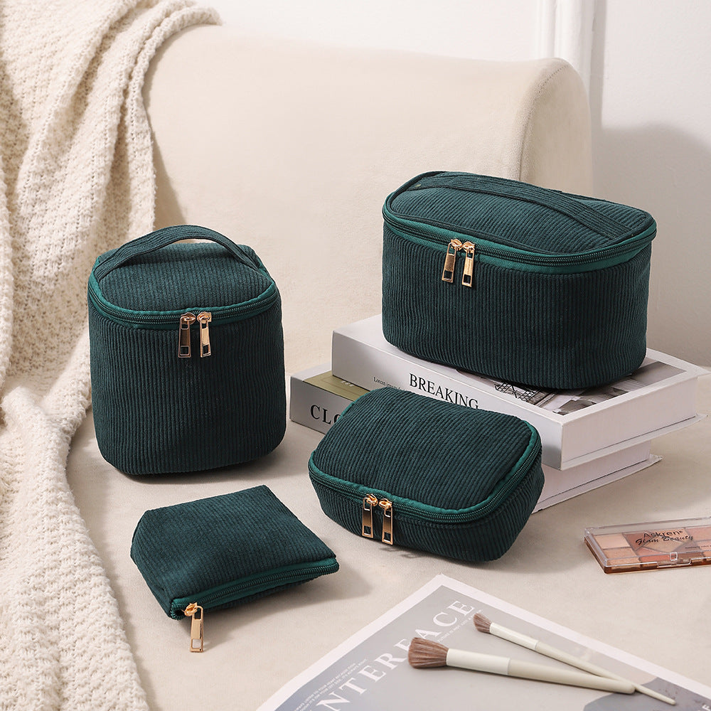 Corduroy Set Large-Capacity Buttoned Makeup Bag