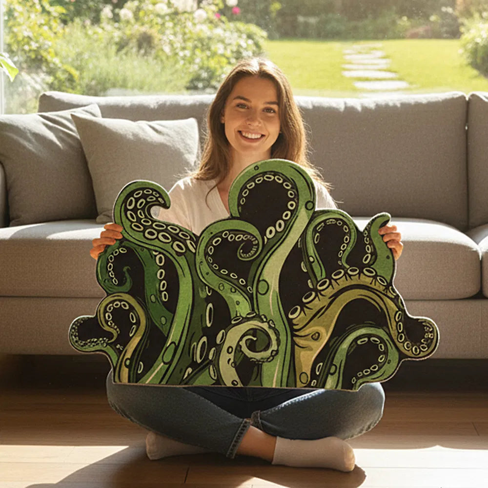 Green And Purple Cthulhu Rugs Water Absorbent Bath Mat Octopus Anime Rug Graphic Gothic Bathroom Rugs Fantasy Decorate, Non Slip Backing, Unique Gift & Decor For Gamers, 27x18 In