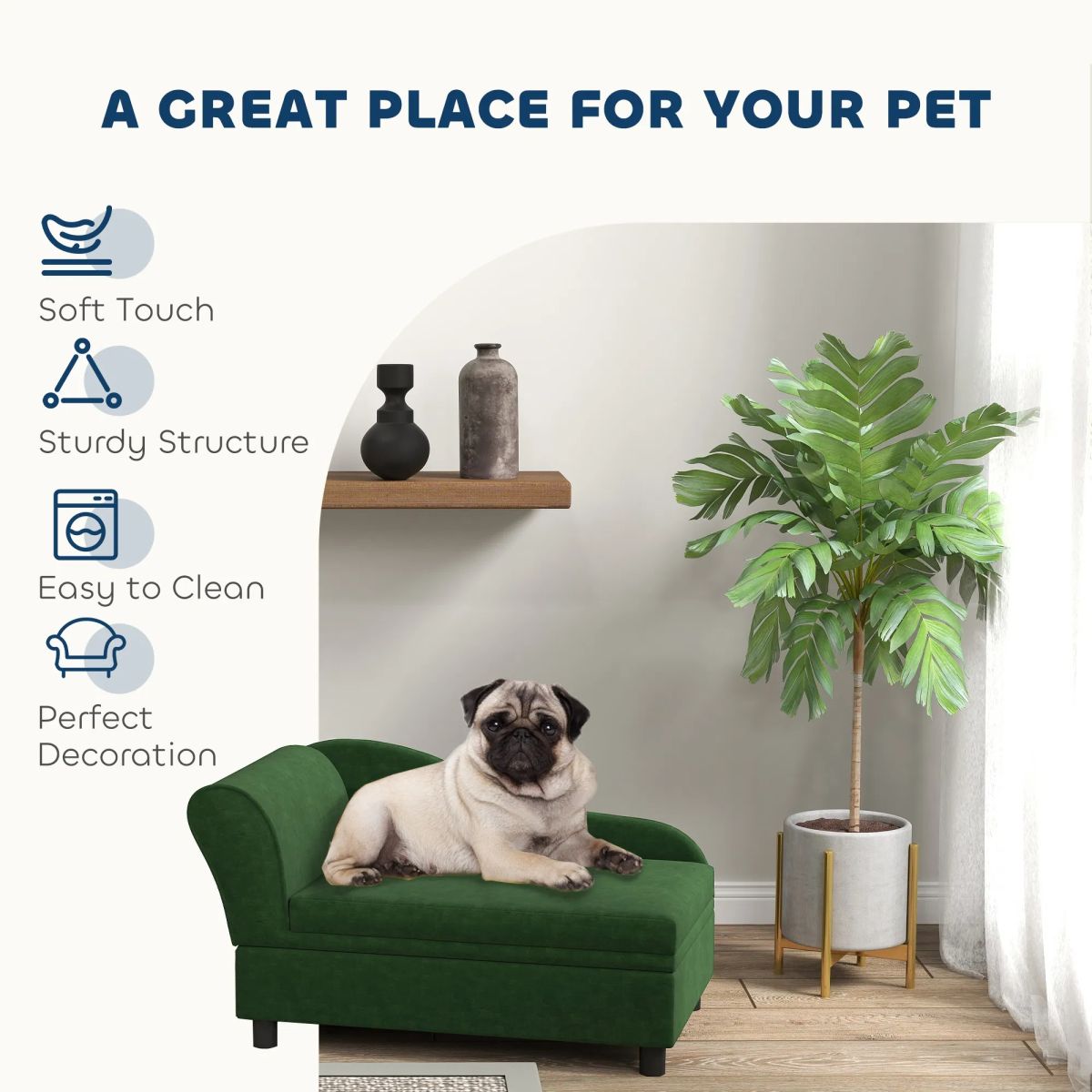 Pet Sofa Bed For Cats And Small Dogs With Storage, Comfortable Pet Couch With Hidden Storage Compartment, Soft Cushioned Indoor Dog Sofa Bed, Green