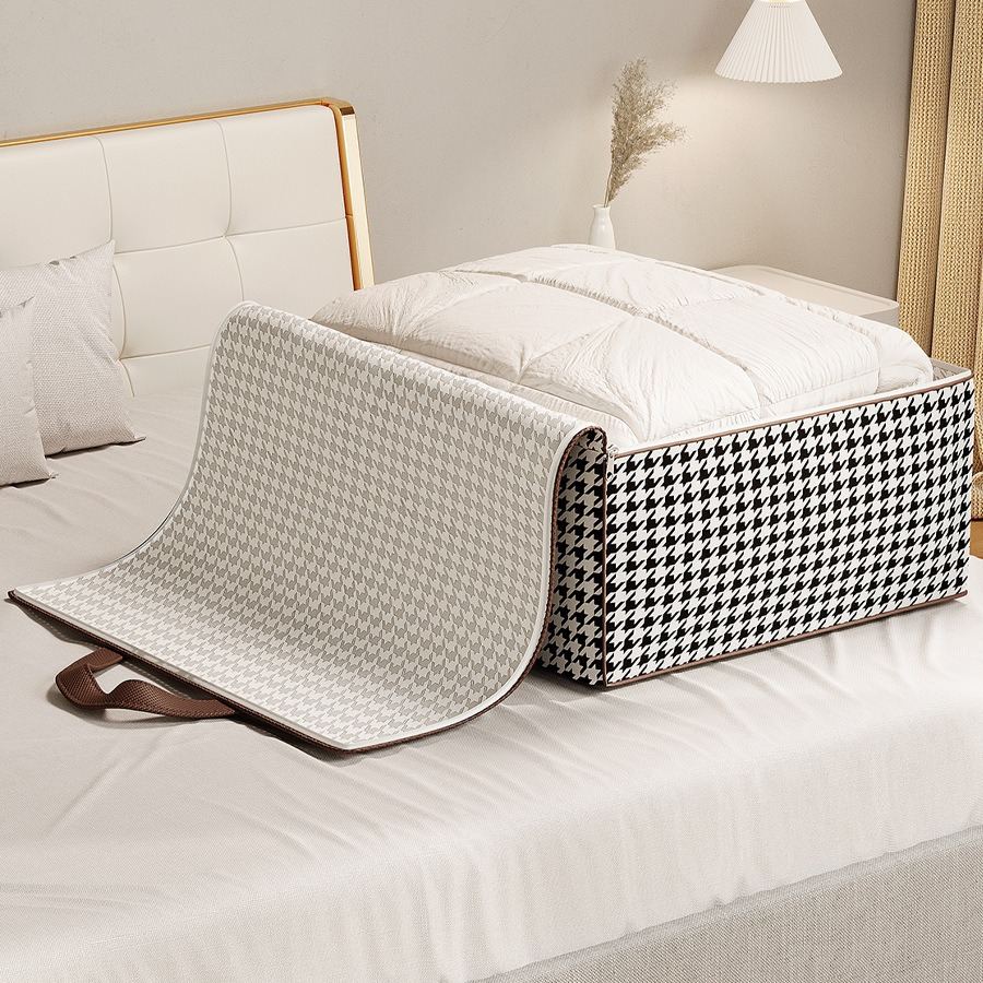 Portable Reinforced Houndstooth Storage Bag With Transparent Window