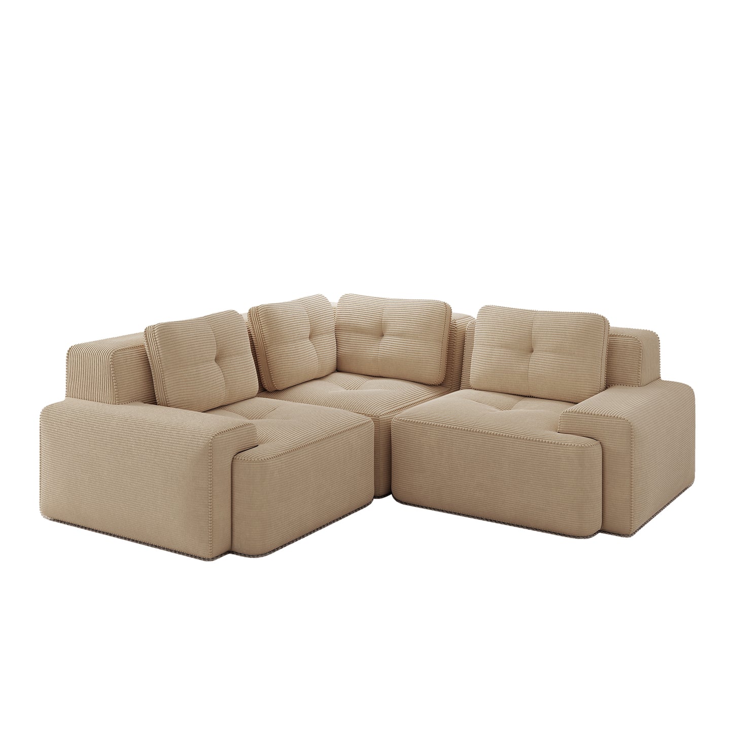 Frameless Sofa For Living Room, Office Sofa, Modular Combination Sofa, Comfortable Upholstered Low Seat Sofa In Corduroy, No Assembly Required, Non-slip Design.Beige