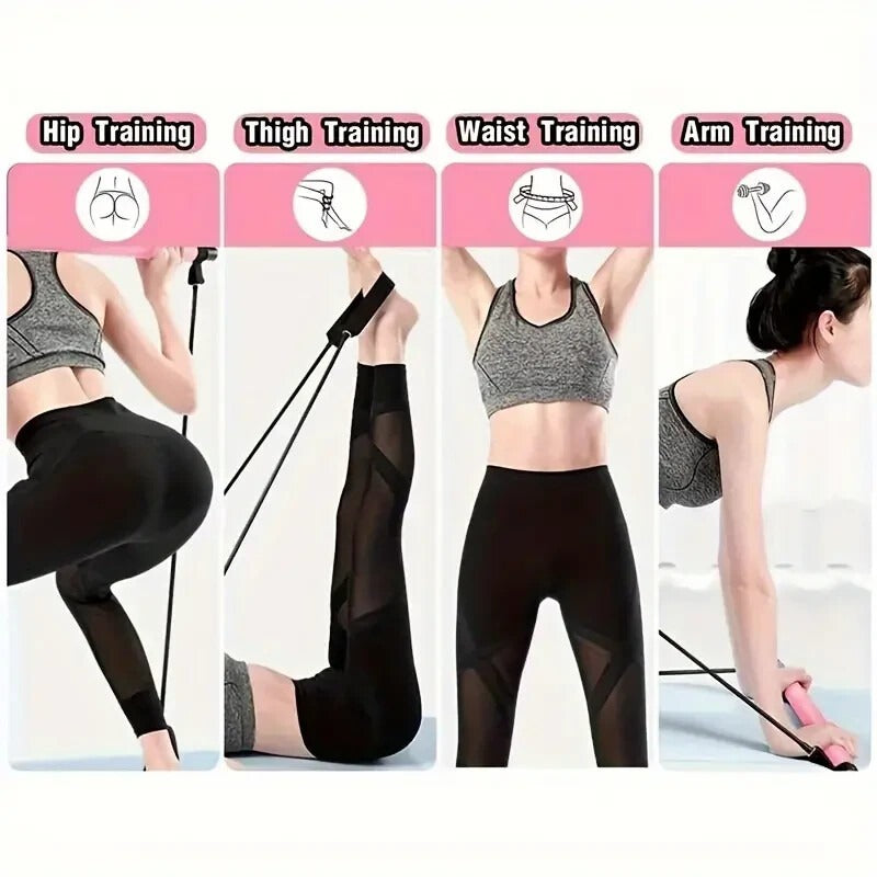 Pilates Bar Kit With 6 Resistance Bands Home Gym Fitness Training Workout Set
