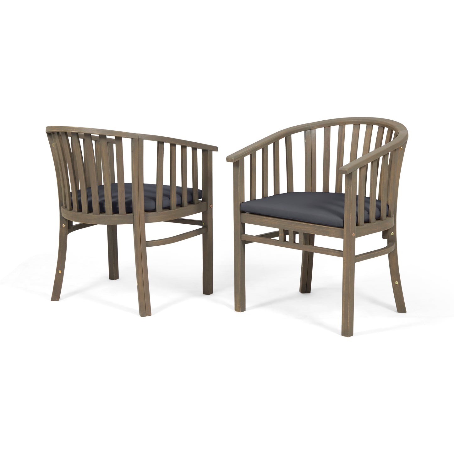 Outdoor Wooden Dining Chairs With Cushions, Set Of 2, Dark Grey,Grey Finish