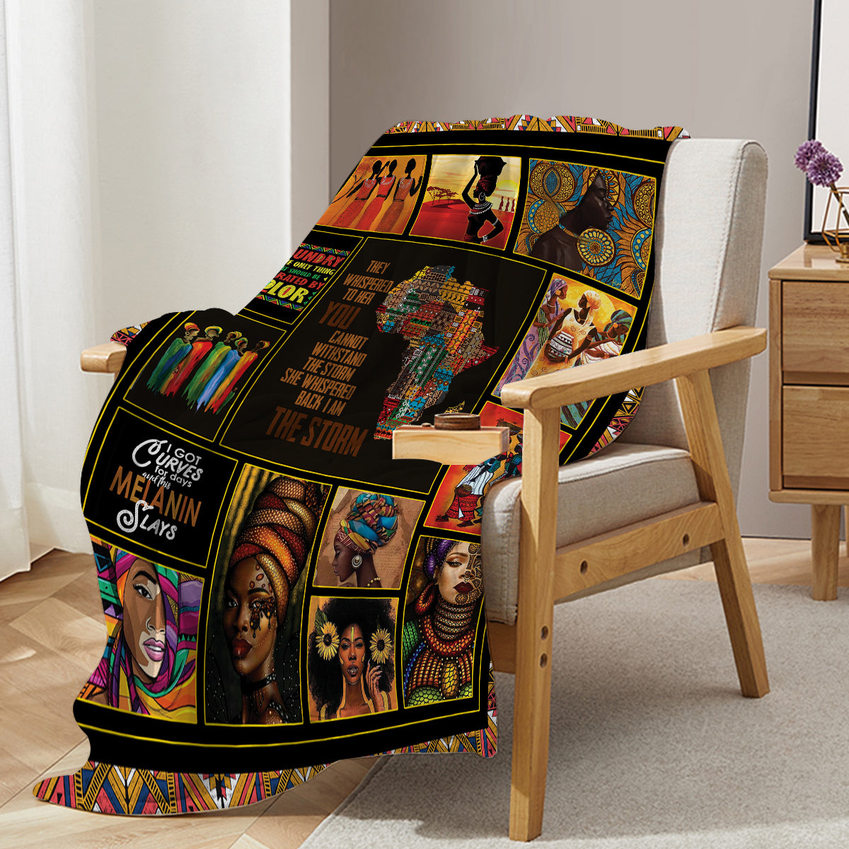Black Women Fleece Throw Blanket Ultra Soft Cozy Ethnic African American Decorative Flannel Blanket For Home Bed Couch Chair Travel