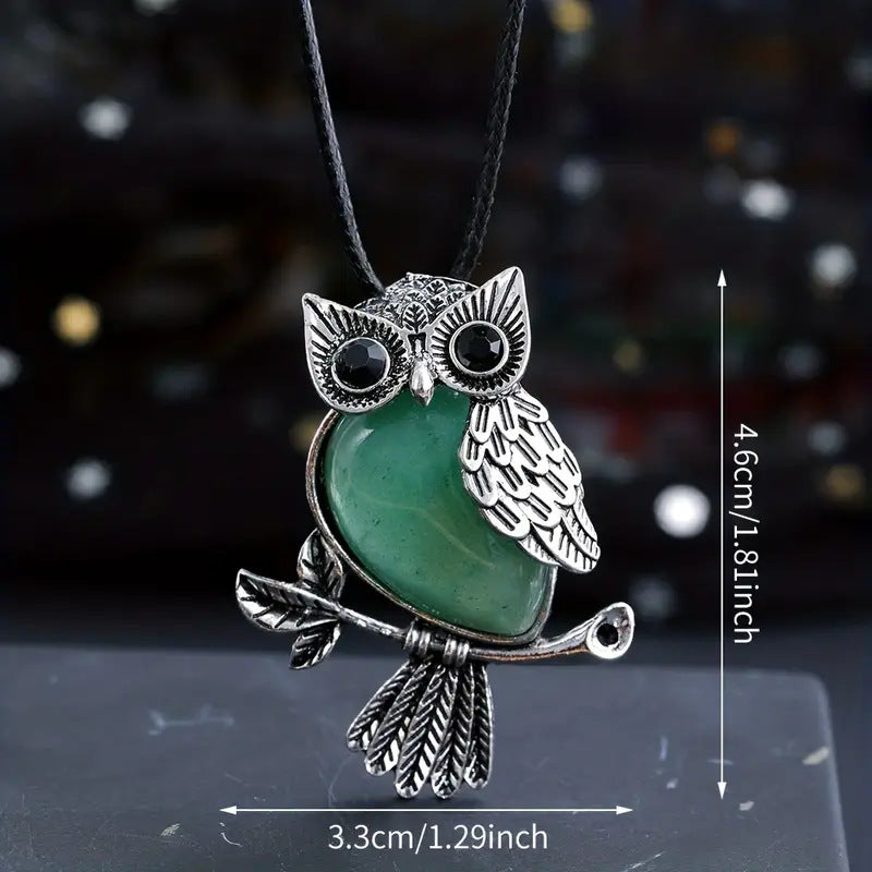 Natural Stone Crystal Pendant Owl Pendant Alloy Accessories Necklace