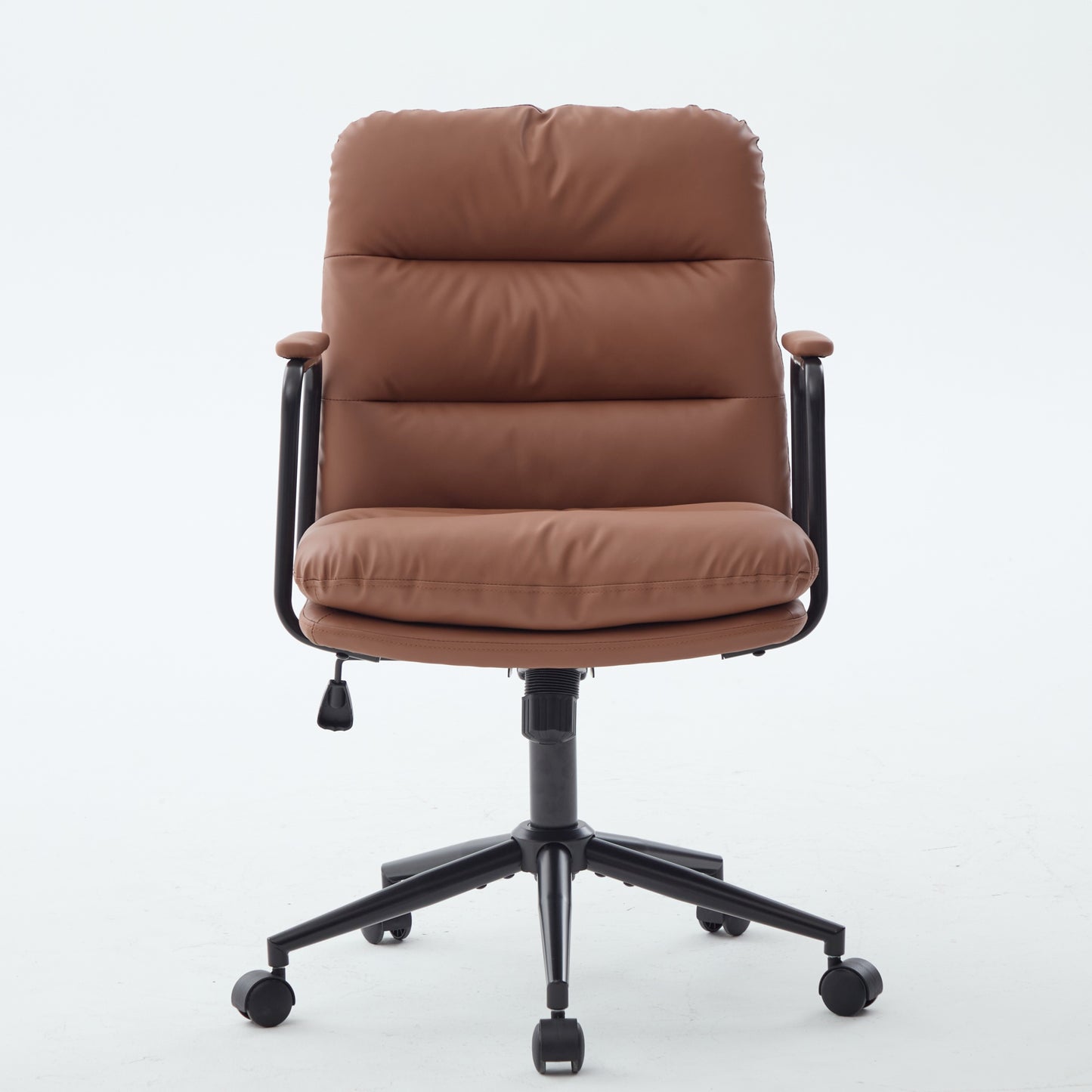 Office Chair,Mid Back Home Office Desk Task Chair With Wheels And Arms Ergonomic PU Leather Computer Rolling Swivel Chair With Padded Armrest,The Back Of The Chair Can Recline 40 Brown