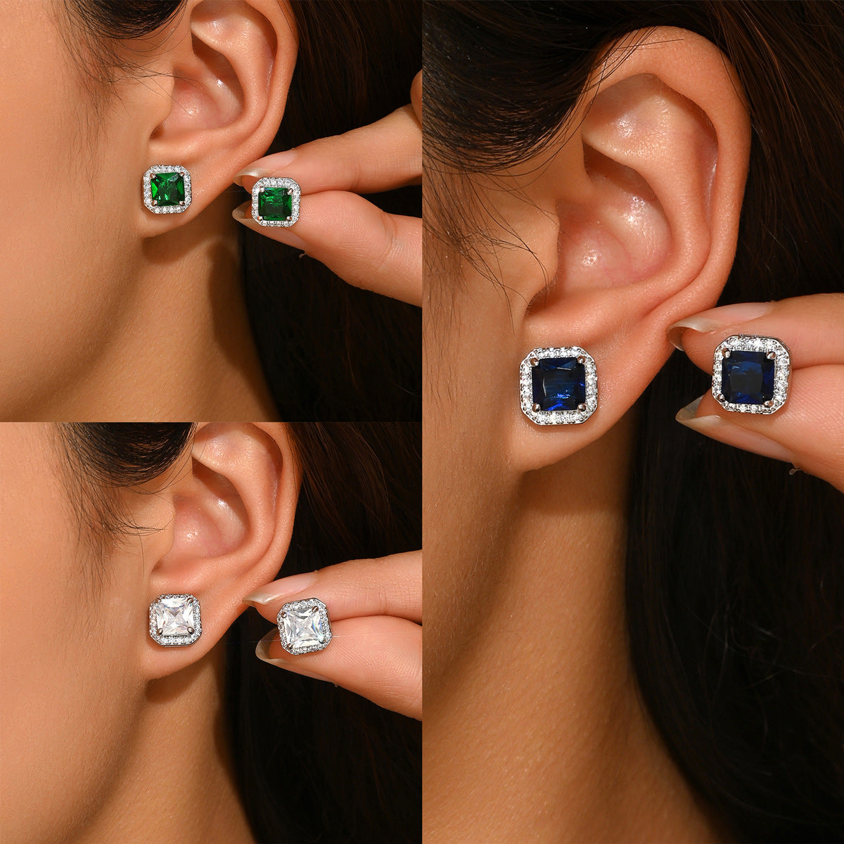 New European And American Cross-Border Earrings, Niche Design With Zircon Inlay, Square-Shaped Women's Stud Earrings, Versatile And High-End Earrings