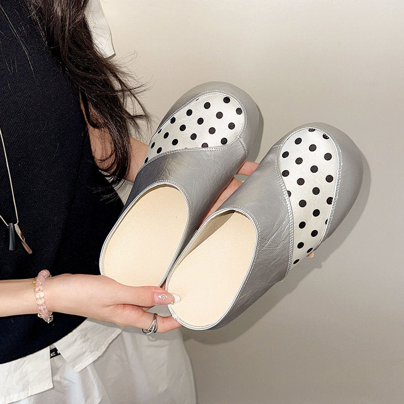 Women Silver Platform Closed Toe Mules, 2026 Summer Outdoor Wear Round Toe Color Block Invisible Height Increasing Casual Slide Mules