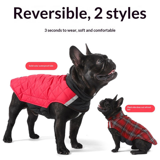 Dog Clothes For FallWinter Double-Sided Pet Apparel Reflective Plaid Dog Vest Pet Dog Clothing