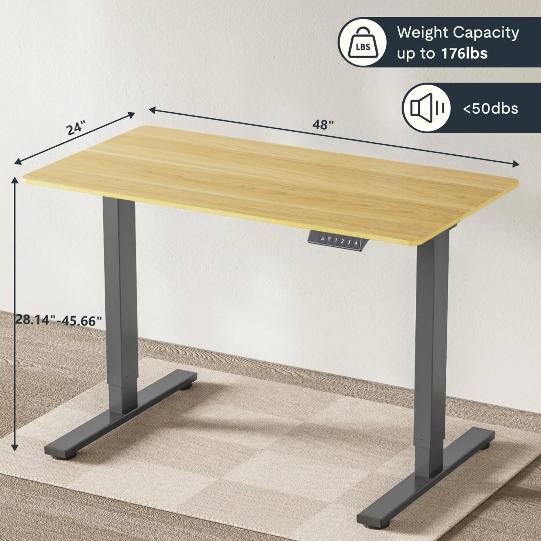 Electric Standing Desk Adjustable Height Desk Home Office Computer Workstation Sit Stand Up Desk, 48 X 24 Inches Grey Frame -Maple Top