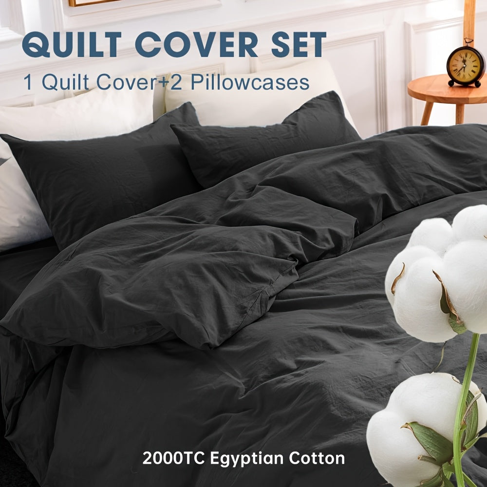 2000TC Egyptian Cotton Quilt Cover Set - Ultra Soft 3pcs Bedding Quilt Cover With Pillowcases, Easy Care&Breathable, Winter-Ready In King Single Double Queen King Sizes Doona Duvet Cover