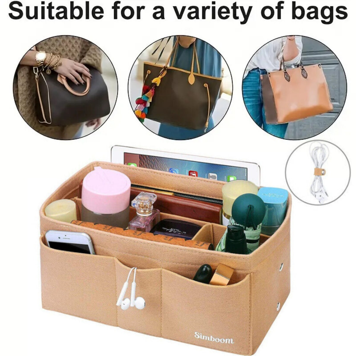 Ladies Felt Travel Makeup Bag Insert Liner Purse Pouch Women Organizer Handbag