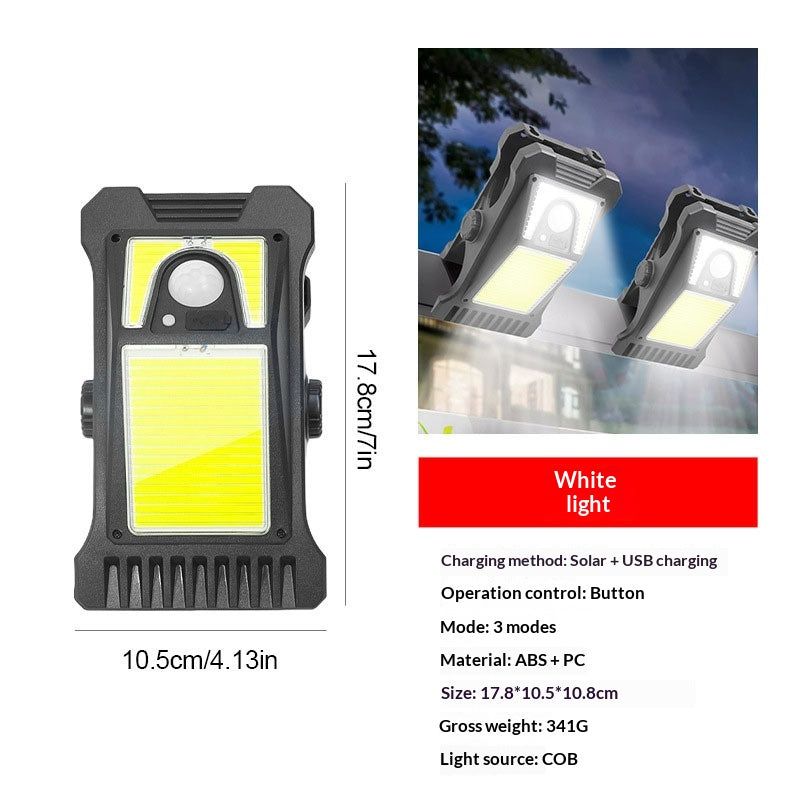 Portable Outdoor Patio Human-Body-Sensing Solar-Powered LED Wall Light
