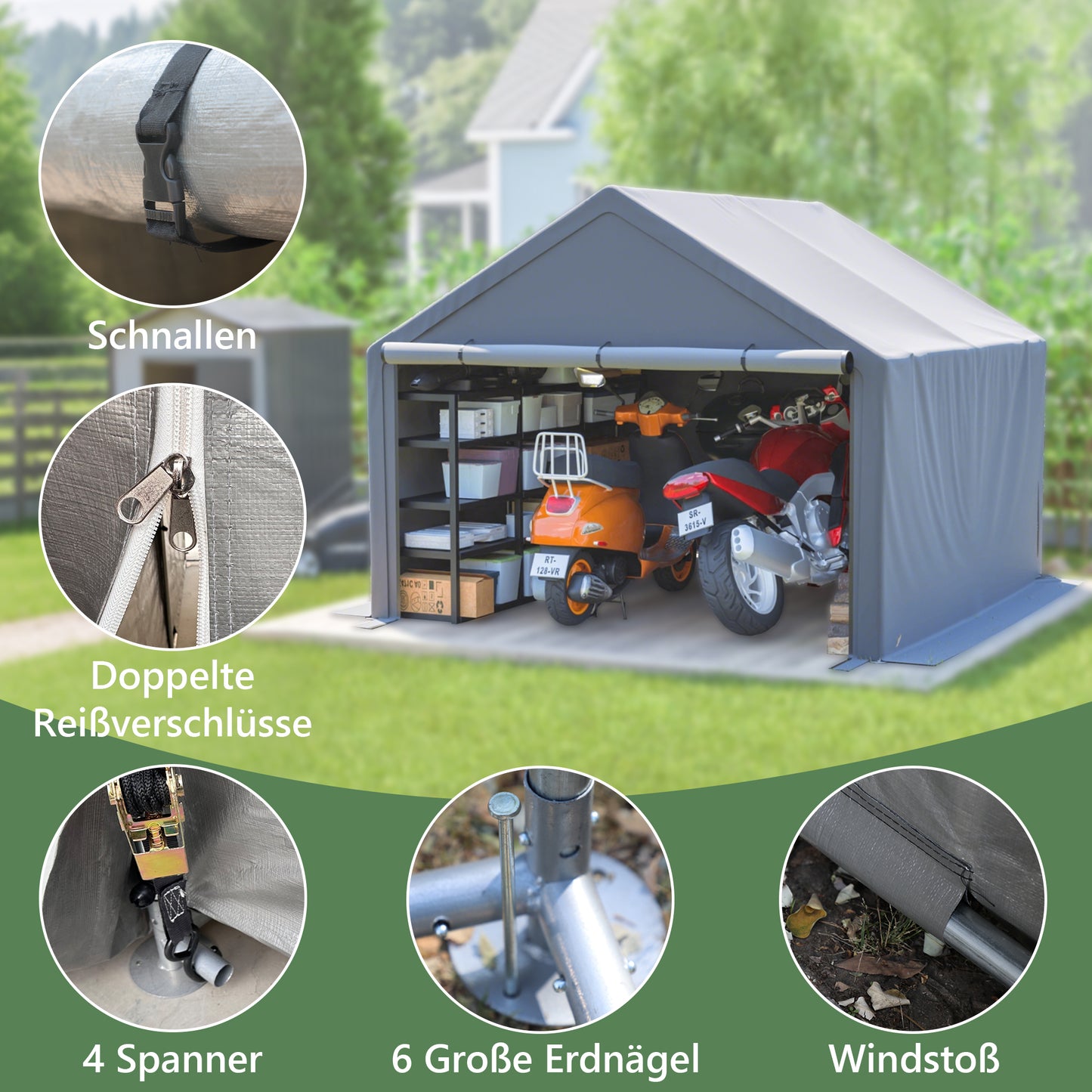 Complete Solution For Outdoor Storage Dark Grey Bicycle Shed Tent With Tool And Garden Tool Storage  305x296x233cm