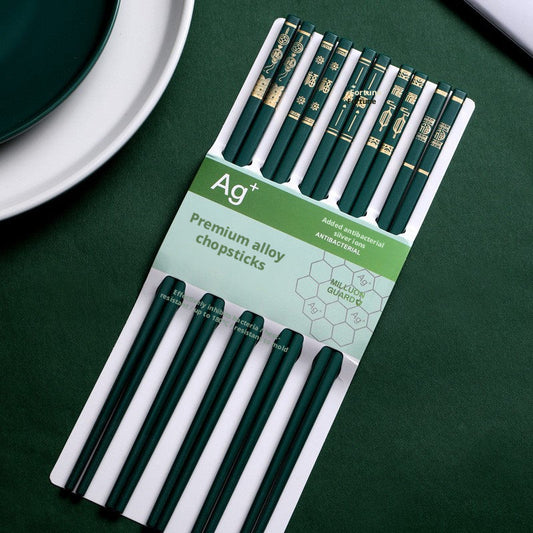 Chopsticks-Hot stamping Wufu-Dark Green-PET-5 pairs-1 pack
