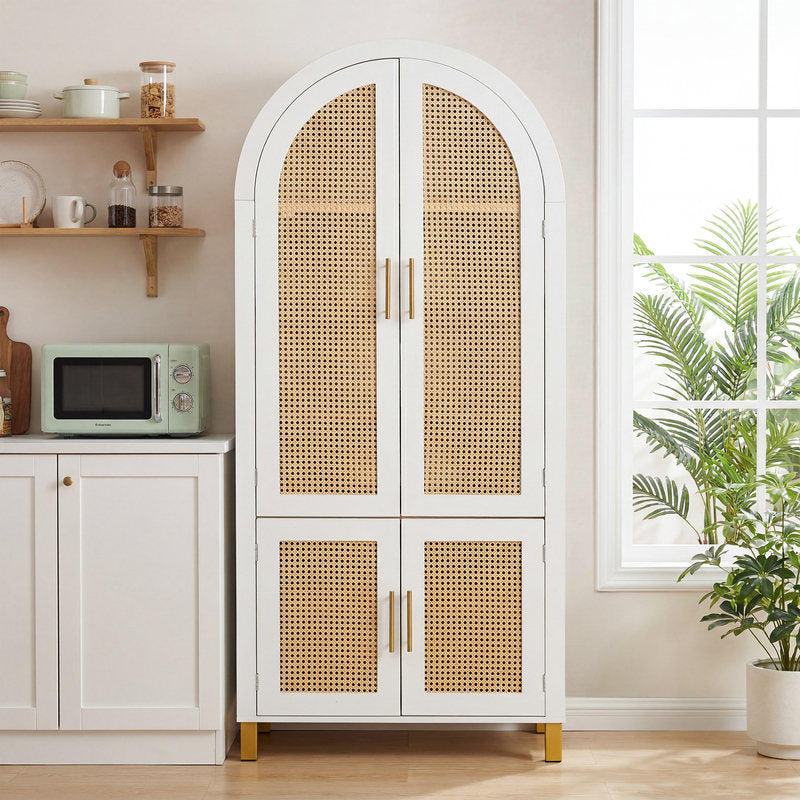 71in-White-Arched-Rattan-Cabinet-4-Door-Farmhouse-Storage-w-Adjustable-Shelves-Racks-for-Kitchen-Dining-Room