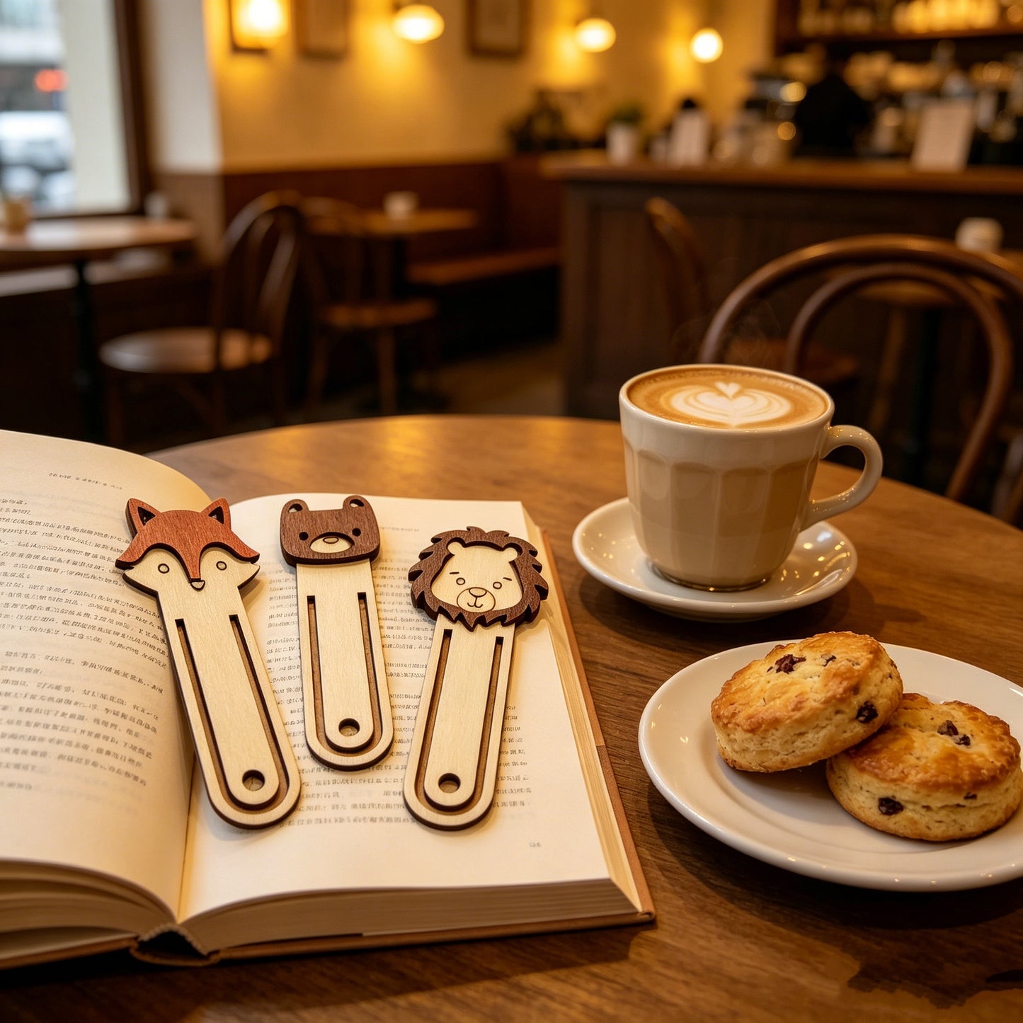 Retro Log Animal Bookmark Fox Bear Lion Three-dimensional Wooden Clip Student Reading Stationery Holiday Gift