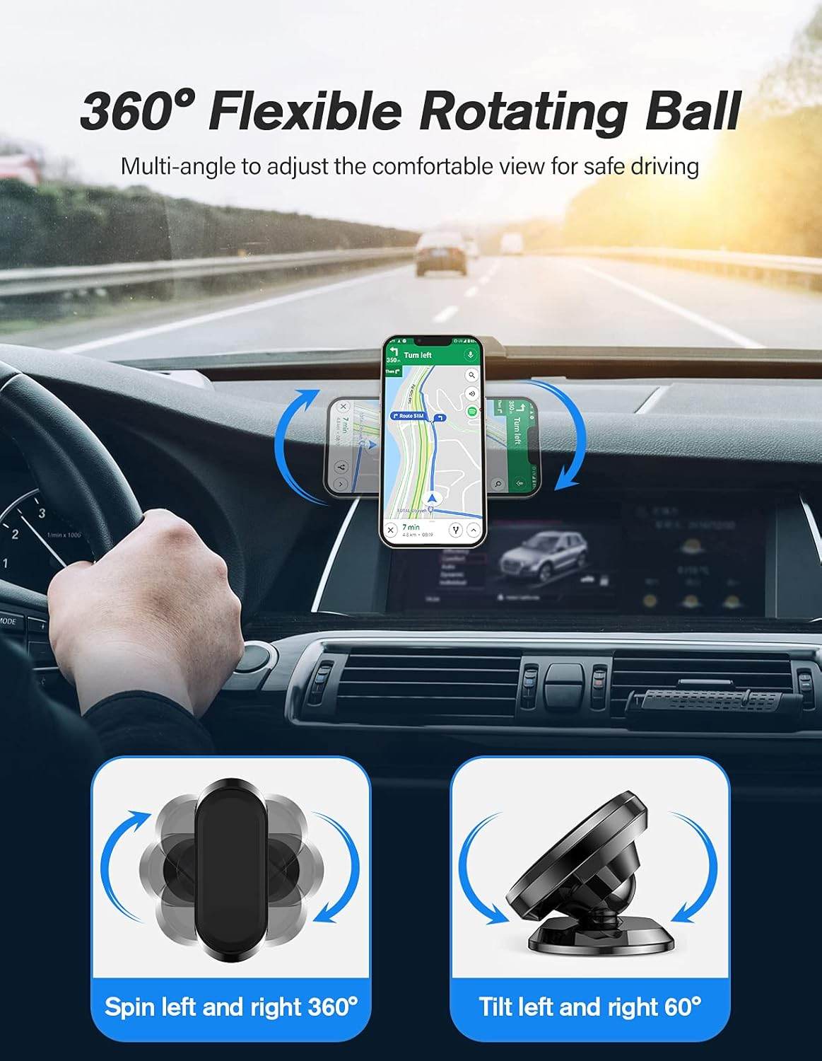 2 Pack Strong Magnetic Car Phone Holder Upgrade Powerful Magnet 360 Degree Rotation Universal Stable Car Cell Phone Mount Compatible With All Mobile Phones